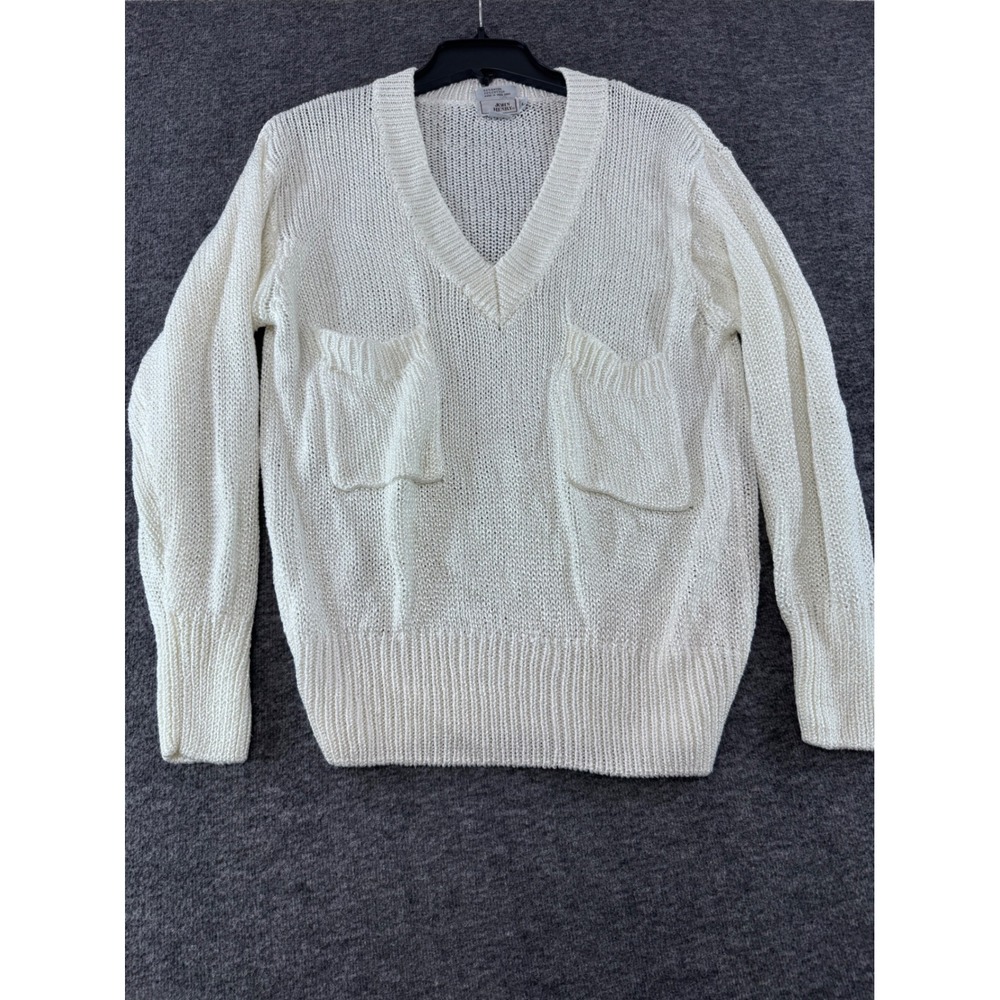 Vintage John Henry Cream Knit V-Neck Sweater Rayon Cotton Pockets Size L